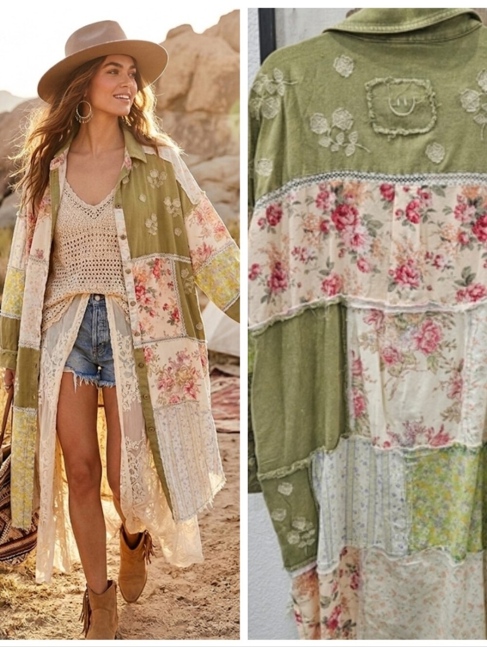 Oli & Hali Patchwork Long distressed Embroidered Duster